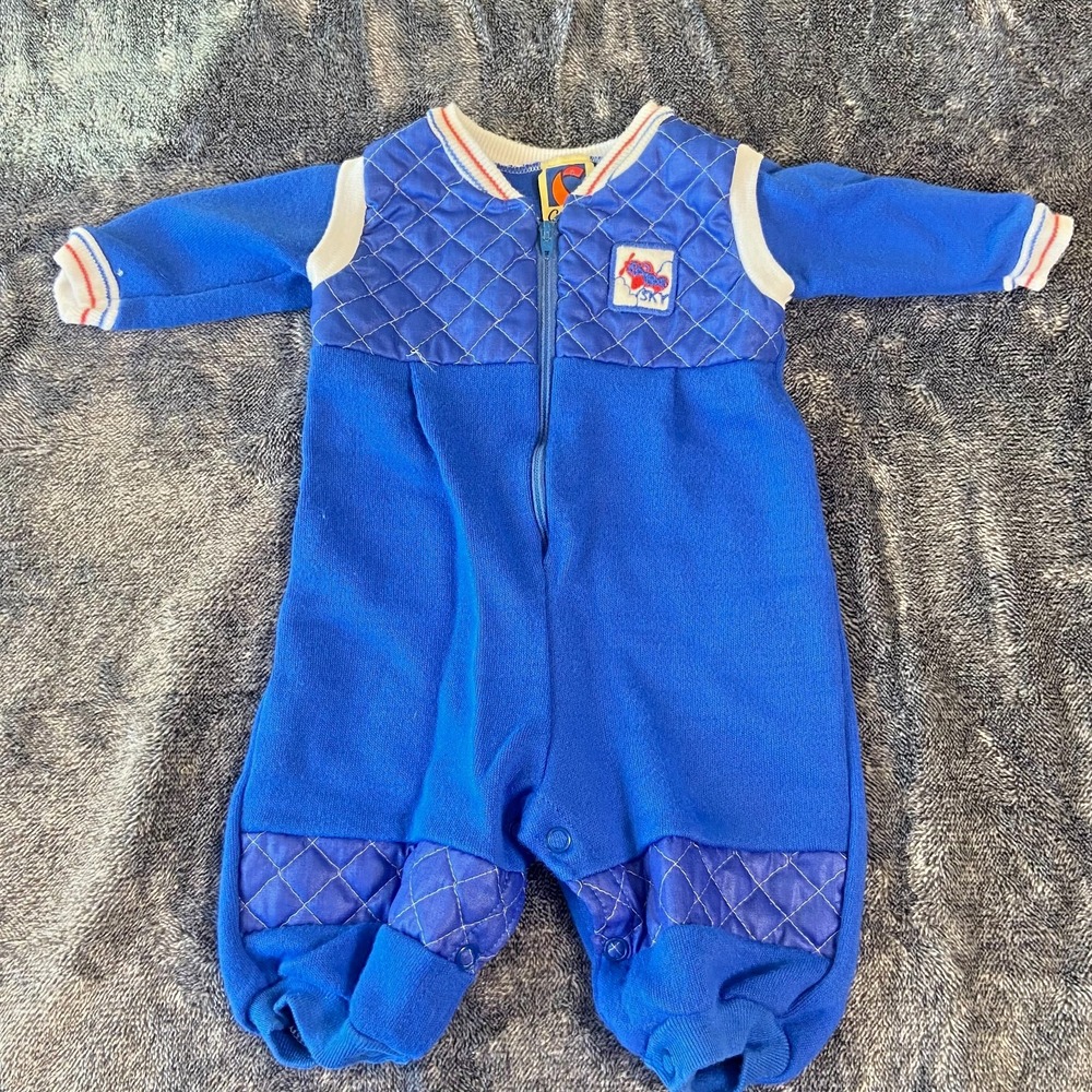 Vintage 1980s Carter's‎ Romper Quilted One Piece Blue Airplane 3 mo Retro Zipper